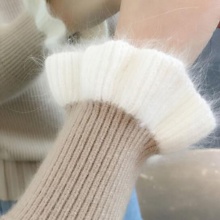 亚瑟魔衣针织衫女2018秋冬新款韩版甜美学生荷叶袖套头毛衣女时尚半高领打底衫SH-161 卡其色 均码