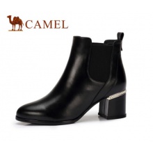 骆驼（CAMEL） 女士 摩登舒适牛皮珠饰圆头女靴 A84875609 黑色 40