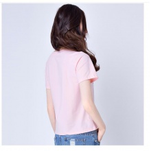 简芷 2018夏季新款基础版自行车图案简约印花T恤女短袖 18C1804 粉色 均码