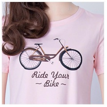 简芷 2018夏季新款基础版自行车图案简约印花T恤女短袖 18C1804 粉色 均码